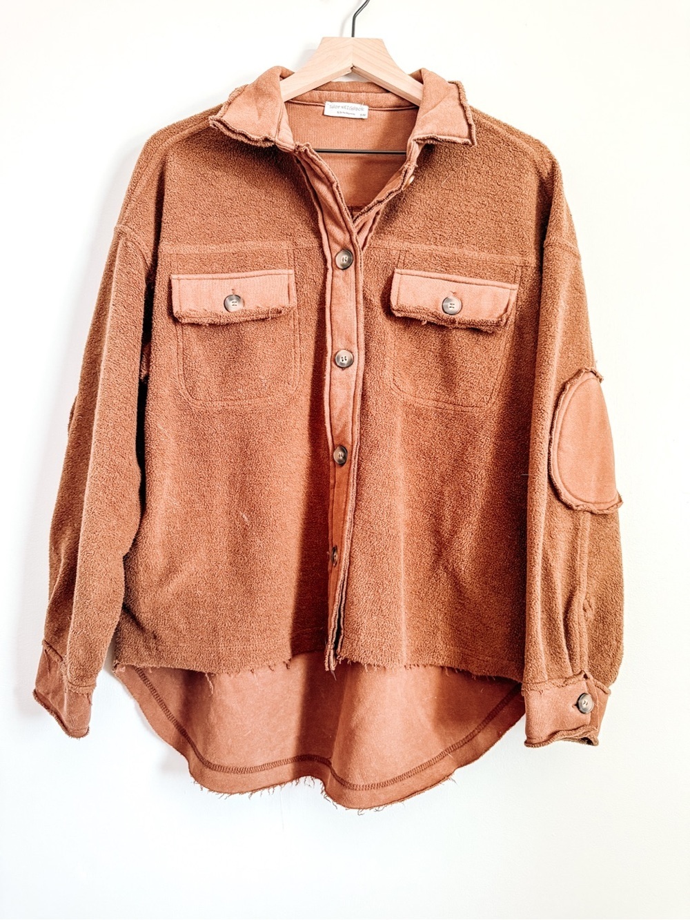 Shop Neighbor Button Front Shacket Brown Oversized Textured Jacket S/M - Picture 2 of 6